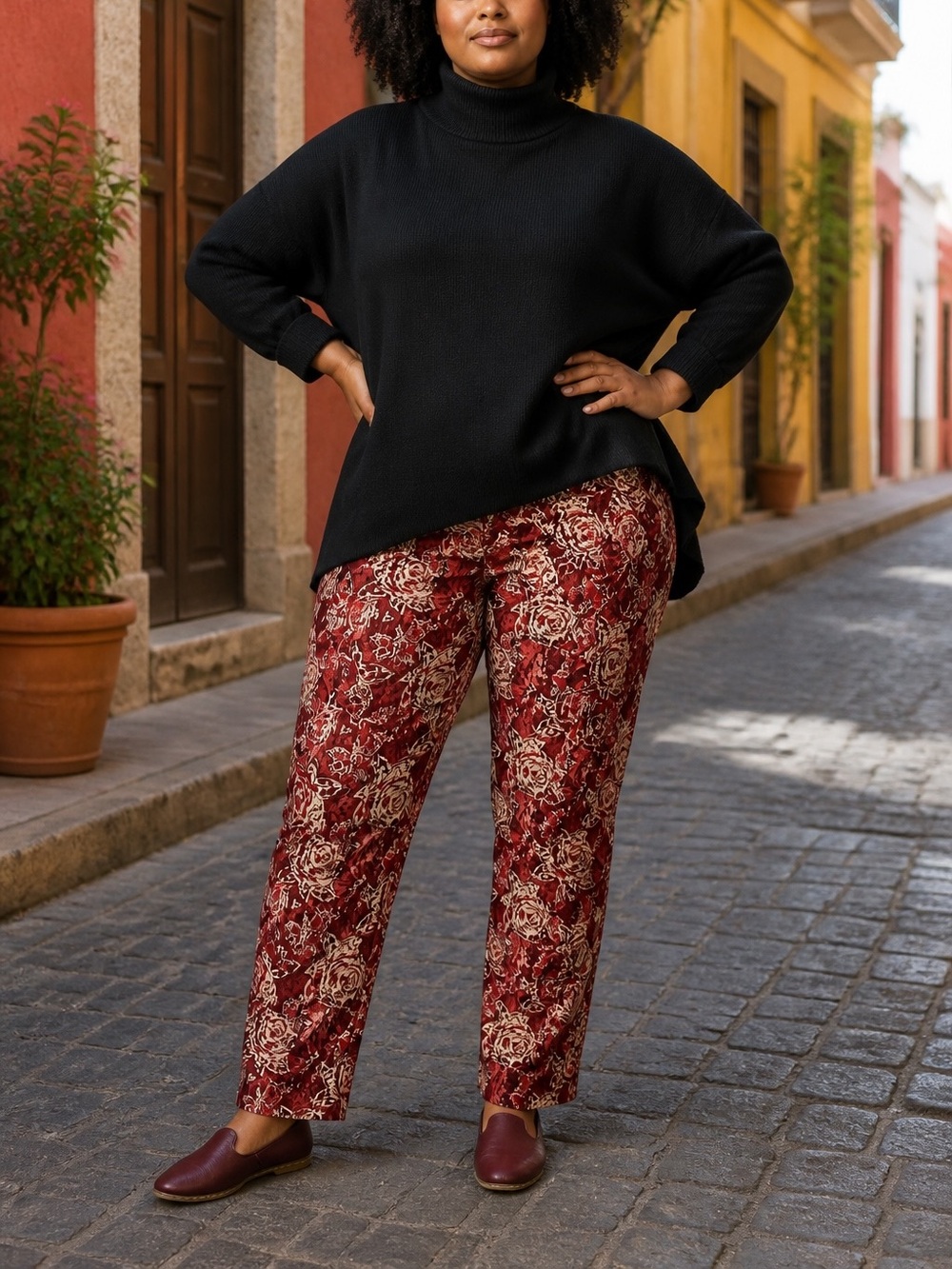 Soft Surroundings NEW Perfect Ponte Straight Leg Serrano In Gold/Red Sz.XL